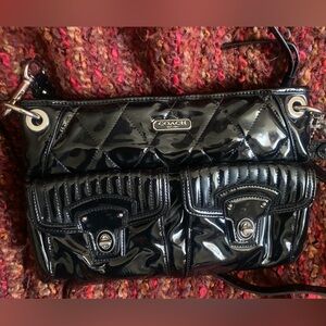 Coach Poppy Handbag Patent Black Leather with Silver Hardware